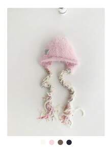 1 件蓬松卷曲粉色帽子，可爱甜美针织女帽，多功能耳暖帽，秋冬 - 彩色 - 查看 13