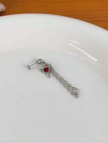 1 件装深色风格红色翼链钛钢魔鬼尖刺耳软骨耳钉 - 銀色 - 查看 7