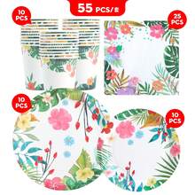 30 件红花一次性餐具套装 - 盘子、餐巾和杯子，适合生日、婚礼、派对、家庭野餐 - 彩色 - 查看 12