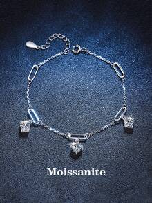 1pc Elegant & Luxurious 925 Silver Bracelet With 1.5 Carat Moissanite Stone, Suitable For Daily Wear, Parties, Holidays, Valentines, Christmas, Halloween, Women Jewelry Gift - Silver - View 6