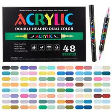 أقلام تلوين أكريليك ذات طرفين فرشاة مزدوجة الألوان، تحكم آلي في الحبر، حبر مائي لتلوين الصخور والخشب والسيراميك والزجاج والحجر والأقمشة، مستلزمات فنية وحرفية للعودة إلى المدرسة