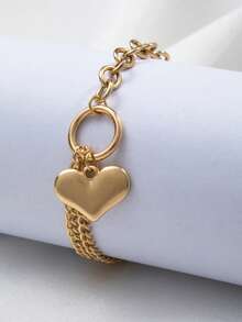 1pc Elegant Silver Non-Fading Heart Pendant Bracelet, Perfect For Valentine's Day, Anniversary, And Daily Fashion Wear