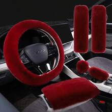 3/6pcs Winter Rabbit Plush Car Steering Wheel Cover Elastic Handle Cover Hand Brake Gear Set Car Accessories Interior - Multicolor - View 5