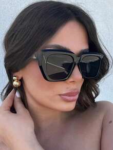 Gafas de moda con marco grande poligonal asimétrico, de estilo retro. Gafas multifuncionales personalizadas para mujer con marco completo y patrón geométrico Y2K, adecuadas para uso diario y decoración durante vacaciones y viajes