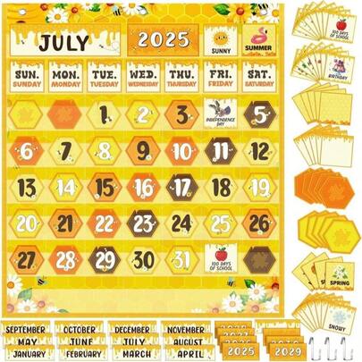 Sinload Classroom Calendar Pocket Chart Set Calendar Bulletin Board Set With Pocket Seasons Festival Weather Calendar Pocket Chart For Classroom Decoration Back To School Supplies (Classic)