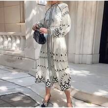 2025 Women's Court Style Elegant Long Sleeve Printed Flared Spring Dress - Pattern Color - View 1