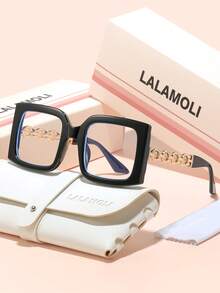 LALAMOLI LALAMOLI Oversized quadratische Brille ohne Sehstärke, Metallkettenbrille, geeignet für den täglichen Gebrauch und als Weihnachtsgeschenk, Cut-Out