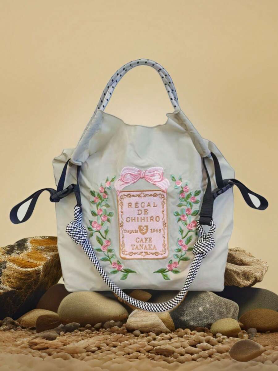 1 Stück hellgrauer Schleife Kaffeehaus Nylon Mittel Schulter Umhängetasche, geeignet für Einkaufen, Pendeln, Reisen, Tasche mit großer Kapazität, wasserdichte Handtasche