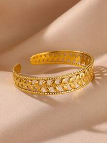 Edelstahl Armreif Armband für Frauen, Luxus Goldfarbe Manschette Armband, modischer Hochzeitsschmuck, Valentinstag Geschenk - B1870G - Übersicht 12