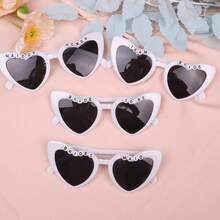 1pc Handmade Decorated Glasses, Bridal Style Glasses, Personalized Pearl Glasses, Bridal Fashion Glasses, Bachelorette Party Photo Prop, Bridesmaid Letter Slogan Wedding Love Glasses - Multicolor - View 3