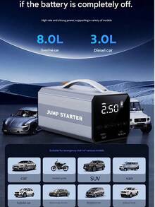 محرك تشغيل السيارة المحمول وضاغط الإطارات من CARSUN، سعة حتى 6 لتر بنزين/4 لتر ديزل، ضاغط هواء رقمي 150 رطل/بوصة مربعة مع إضاءة LED، شاحن هاتف للطوارئ، بطارية ليثيوم للسيارات والدراجات النارية والدراجات والكرات الرياضية