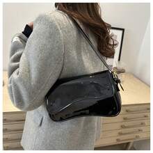 Senmeo Burgundy Minimalist Solid Color Women's Shoulder Bag, Flap Shoulder Bag, Baguette Bag, Handbag, Underarm Bag, Square Bag, 1pc PU Leather Texture Bag, Patent Leather Crocodile Grain PU Material Fashion Multifunctional Elegant Sexy Suitable For Handheld, Shoulder, Work, Business, Commute, Outdoor, Travel, Bag Size: 27*15*6cm - 黑色 - 查看 8