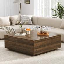 43" Square Coffee Table With Storage, 43" D X 43" W X 17" H Modern Large Square Center Table With 2 Drawers, Wood Coffee Table For Living Room,Bedroom - Walnut - View 8