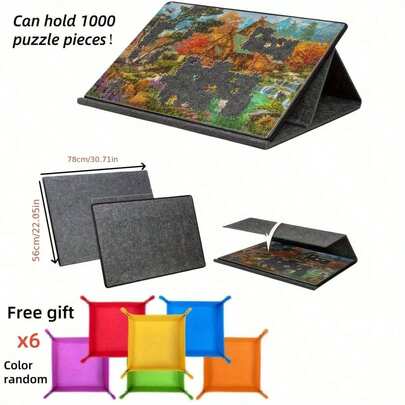 1 Set 1000 Piece Puzzle Storage Board, Tilted Puzzle Board With 2-In-1 Stand And Cover, Includes 6 Trays, Angle Adjustable, Suitable For Puzzle Party Activities And Games