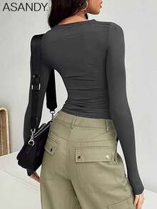 3pcs/Set Women Crew Neck Long Sleeve Plain Solid Color T-Shirt, Slim Fit, Casual Pullover Top, Spring/Autumn