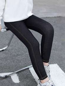 2pcs Girls Cropped Pants, Slim Fit Leggings, Lightweight For Spring & Autumn - Multicolor - View 4