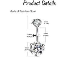 14G 不锈钢肚脐环，心形 CZ 肚脐铃穿孔，可爱肚脐穿孔首饰，适合女性 - 銀色 - 查看 4