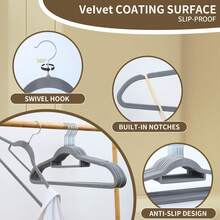 50 Piece Velvet Hanger, Clothes Hanger With Rotary Hook, Non-Slip, Non-Crease, Space Saving, 0.2 Inch Thick, 16.5 Inch For Long Coat, Shirt, Dress, Pants, Tie.Gray/Black/White/Red/Blue/Purple/Pink/Green