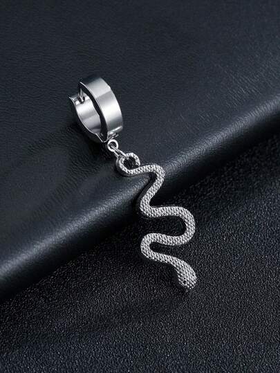 1 par de pendientes con forma de serpiente de acero inoxidable de moda, unisex