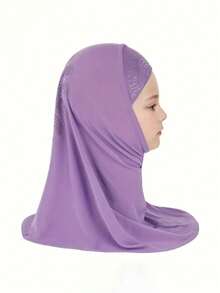 Children's Muslim Hijab With Rhinestone Flower Design, Easy To Wear, 3-8 Years Old - Multicolor - View 9