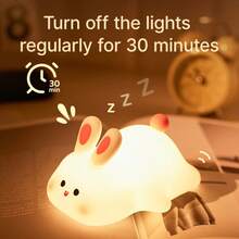 Cute Bunny Nursery Light, Easter Rabbit Squishy Silicone Touch Night Lamp Rechargeable, Kawaii Animal Toddler Room Decor Table Lamp, Child Girl Women Birthday Gift - 大臉兔 - 查看 7