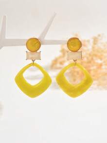 1 Pair Fashionable Versatile Creative Hollow Geometric ABS Resin Drop Earrings, Suitable For Women's Daily, Party, And Banquet Matching