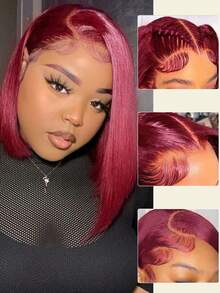 Parrucca Bob da 14 pollici 99J con scriminatura laterale, parrucca Bob corta e dritta, densità di 180, parrucca frontale in pizzo trasparente da 13 x 4 x 0,5 in veri capelli, adatta a donne con diverse tonalità di pelle, adatta per uso quotidiano, parrucca frontale in pizzo, scriminatura laterale pre-sfoltita, parrucca Bob corta e dritta, adatta per feste, Ognissanti, carnevale, disponibile da 8 a 16 pollici