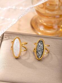 1 pieza de anillo ajustable de acero inoxidable con diseño de gema ovalada de moda, chapado en oro de 18k, adecuado para uso diario de mujeres, citas festivas, compromisos, bodas, accesorio que puede regalarse a amantes, amigos y familiares