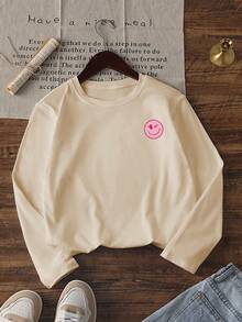 1 Stück Valentinstag Mädchen Lässig Pferde Muster Rundhals Langarm T-Shirt, Herbst Studenten Junge Bekleidung Top - Aprikosenfarben - Übersicht 5
