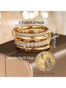 1pc Charm Elegant Gold Stackable Rings For Women, 18k Gold Plated Cubic Zirconia Rings, Silver Gold Multi Ring Mixed Metals Stack Rings Set