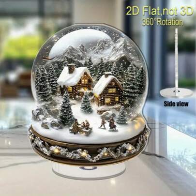 1/2 szt., obracająca się o 360° zimowa kula śnieżna, eleganckie sceny górskie i chaty, z figurkami łyżwiarzy, ośnieżonymi drzewami i złotą podstawą, idealna na prezent świąteczny, dekoracja domu, dekoracja bożonarodzeniowa, 2D