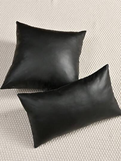1 件黑色防水 PU 枕套，经典简约设计，可拆卸可洗靠垫套，适用于家用沙发、办公椅腰枕（不含枕芯），适合秋季装饰、房间装饰、返校季、学校用品