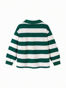mini bala Young Girl Teddy Bear Polo Shirt Long Sleeve College Style Cute Soft Cotton Tee - Green and White - View 5