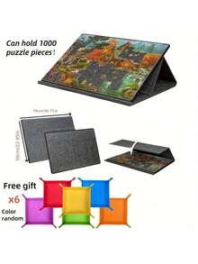 1 Set 1000 Piece Puzzle Storage Board, Tilted Puzzle Board With 2-In-1 Stand And Cover, Includes 6 Trays, Angle Adjustable, Suitable For Puzzle Party Activities And Games - Dark Grey - View 2