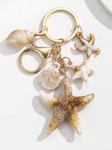 1pc Unisex Natural Seashell Keychain, Cloud Spiral Shell & Starfish Pendant, Summer Beach Series Gift For Friends, Keychain Accessory - Multicolor 3 - 查看 5