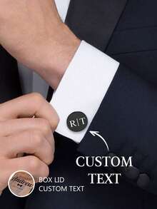 1 Set Customized Engraved Tie Clip, Personalized Cufflinks, Silver Round Cufflinks And Tie Clip Set With Letter, Stainless Steel Engraved Round Cufflinks, Suitable As Bride's Gift, Anniversary Gift Or Valentine's Day Gift For Husband - Multicolor - View 6