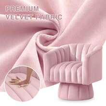 KORSER 360° Swivel Barrel Chair, Modern Velvet Accent Chair With Wide Upholstery, Mid-Century Round Swivel Armchair For Living Room & Bedroom,Multiple Colors - 粉色 - 查看 5