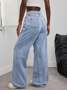 Summer Outfit ‌For Women Elegant Denim Relaxed Loose-Fit Casual Light Blue Jeans Street-Style Resort & Everyday Wear Straight-Leg Long Pants