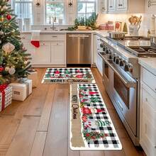 Covorașe de Crăciun 1/2 buc, covorașe de bucătărie cu model clasic colorat de brad de Crăciun și pitici de Crăciun, potrivite pentru băi, bucătării și spălătorii, covorașe de bucătărie de zi cu zi, materiale de înaltă calitate, articole de sărbători sezoniere, articole esențiale pentru sărbători