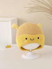 1 pièce Bonnet bébé tricoté style dessin animé, épais et chaud, coupe-vent, nouveau style automne/hiver pour tout-petits de 1 à 2 ans