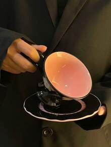 1 套复古法国百合花卉陶瓷咖啡杯和碟子，高品质优雅拿铁艺术杯，下午茶小众礼物 - 彩色 - 查看 3