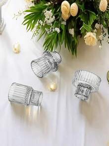 3pcs Clear Glass Candle Holder, Universal Candle Holder For All Seasons, Two Ways To Use, Suitable For All Kinds Of Candles, Table Decoration, Office Table Decoration, Scented Candle Cups, Candlelight Dinner, Room Atmosphere, Patio Decoration, Valentine's Day Party Decoration, Room Decoration, Gift Decoration, Dining Table Centerpiece,