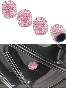 4PCS Crystal Tire Valve Stem Caps For Car & Motorcycle, Shiny Faux Diamond Dust Caps To Keep Valves Clean, Universal Schrader Thread, Quick Hand Installation, Cute Wheel Detail For SUV Truck Bike - One-size - View 3