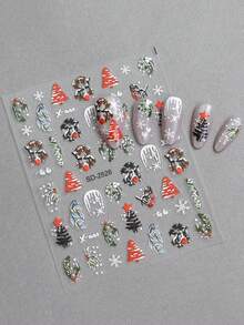 3/6/12/24 张圣诞美甲贴纸，5D 自粘圣诞指甲贴花，带雪花、圣诞树、圣诞帽、拐杖糖、礼物和铃铛图案，冬季节日派对美甲装饰用品