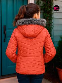 Big City Chamarra Básica Niña Acolchada Afelpado Interno Casual Moda Con Gorro - Coral - Ver 2
