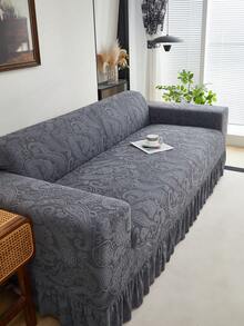 1pc Ruffled Sofa Cover, Plush Jacquard Fabric, European Style, Decorative Sofa Protector, Easy Installation, Dirt & Pet Scratch Resistant, Suitable For Living Room, Study, Office Sofa, All Season - Dark Grey - View 5