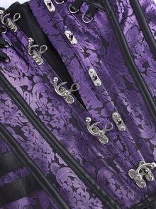 Top corset steampunk, gaine amincissante, boucle latérale, bustier à fermeture éclair jacquard vintage, style gothique à laçage dans le dos, corset ajusté pour le bal masqué - Prune - Voir 7