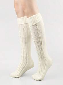 1双加厚针织麻花过膝袜，保暖休闲，日常穿着舒适。 - 彩色 - 查看 4