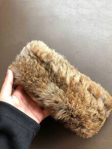 1pc New Autumn/Winter Quilted Faux Fur Headband, Fluffy Hollow Top Leather Woven Retro Wide Brim Warm Fuzzy Headwrap - As Shown - View 15
