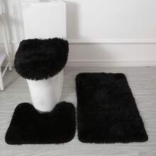 3-Piece Bathroom Carpet Set - Super Soft Non-Slip Bathtub Mat With High Absorbency, Machine Washable Fluffy Rugs For Shower, Bedroom, Kitchen & Living Room, Includes 1 Small, 1 U-Shaped & 1 Large Carpet, Anti-Slip PVC Backing, 1-Inch Microfiber Fibers - Black - View 9